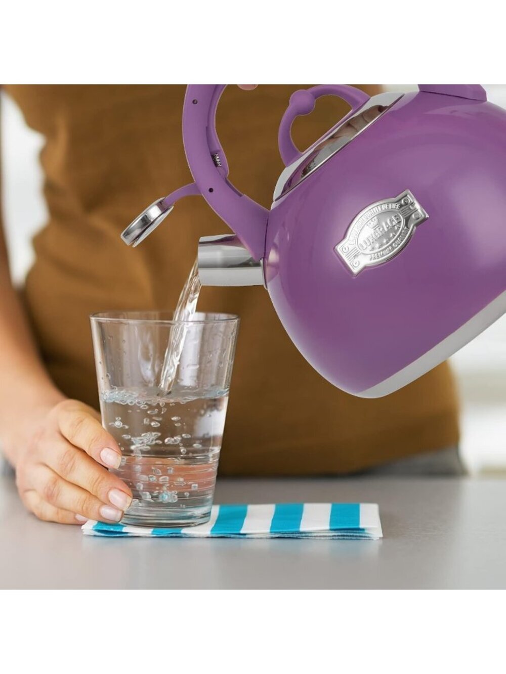 Purple Kitchen Whistling Tea Kettle 3.1 Quart Stainless Steel Stovetop Tea Pot - Picture 7 of 7